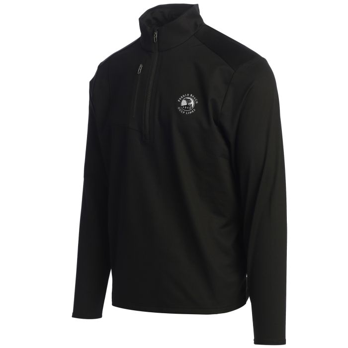 Black quarter-zip pullover with a Pebble Beach logo on the chest against a white background