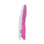 Pink and white quilted rescue head cover on a white background