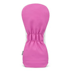 Pink and white quilted diver head cover on a white background