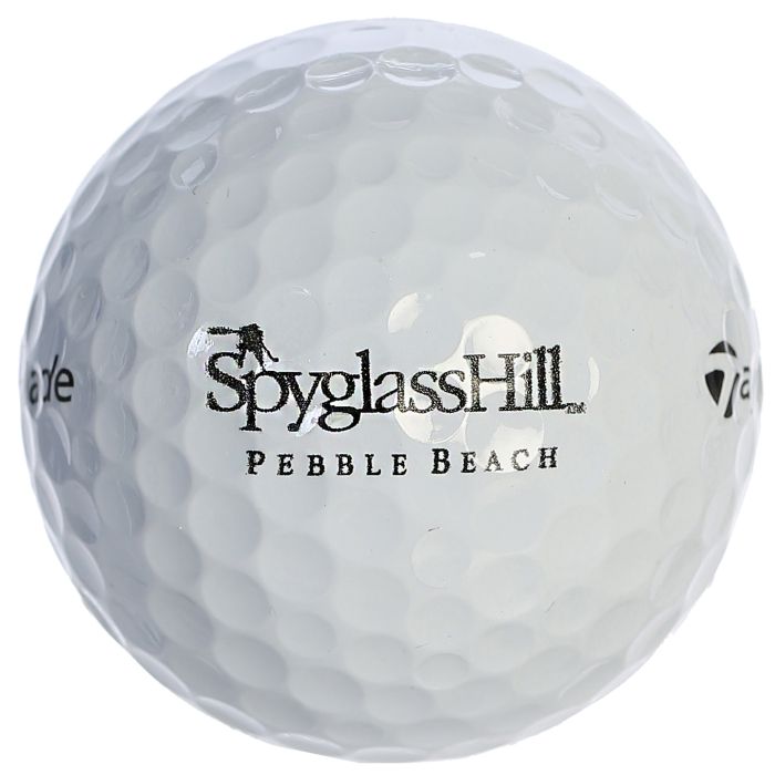 Golf ball with 'Spyglass Hill Pebble Beach' branding on a white background