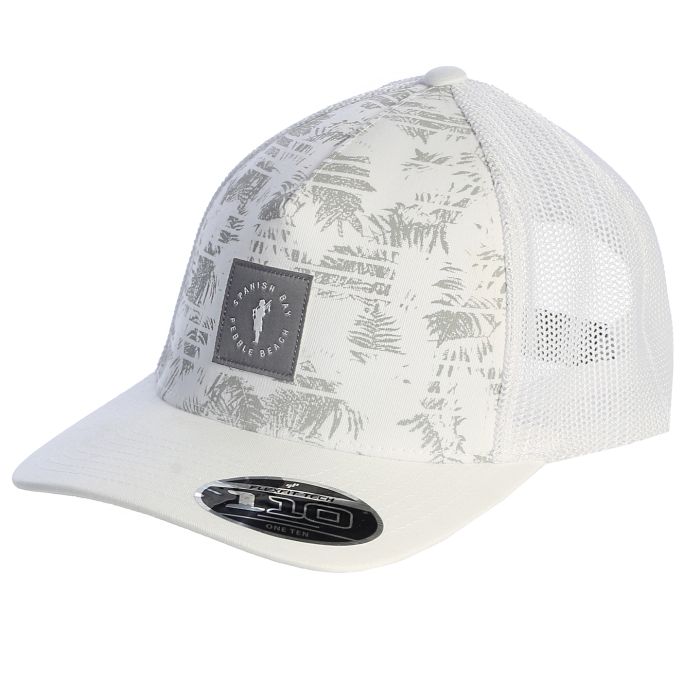 White cap with gray pattern and a Spanish bay logo on a white background