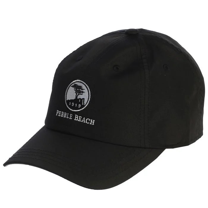 Black cap with Pebble Beach logo on a white background