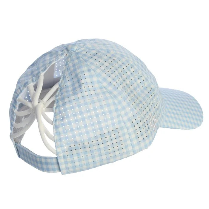 Pebble Beach Women's Gingham Sun Goddess Hat by Vimhue-Blue