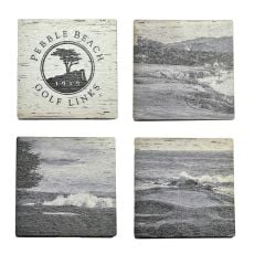 Pebble Beach Black and White Iconic Holes Wood Coasters Set 