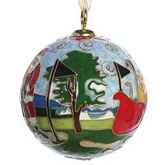 Pebble Beach Glass Golfing Santa Ornament by Kitty Keller