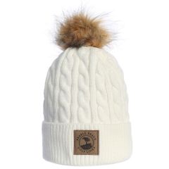 Pebble Beach Ladies Cable Knit Pom Beanie by Ahead-White