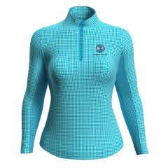 Pebble Beach Women's Mini Check 1/4 Zip Top by IBKUL-Turquoise-L